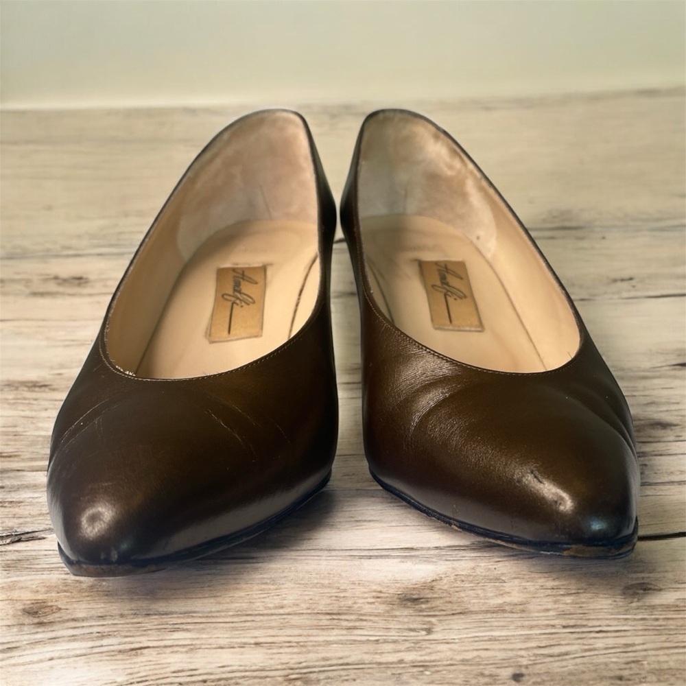 Vintage Amalfi Italy Brown Leather Pumps Classic Pointed Toe Heels - Picture 3 of 9